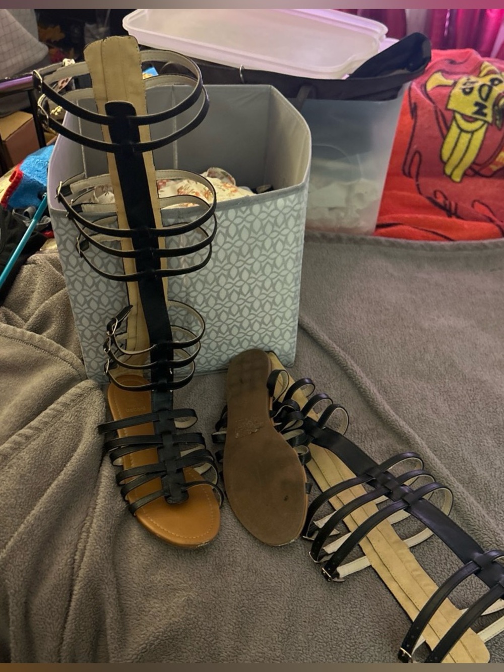 Black Strappy Gladiator Flat Sandals